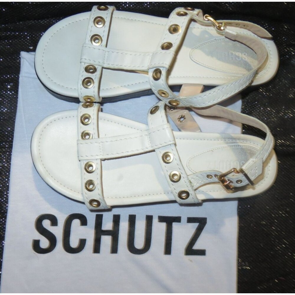SCHUTZ White Brazilian Leather Grommet Embellished Eyelet sandals w/ dustbag 8